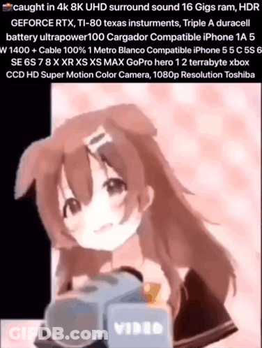 A Picture Of A Girl Holding A Camera That Says Video On The Bottom GIF