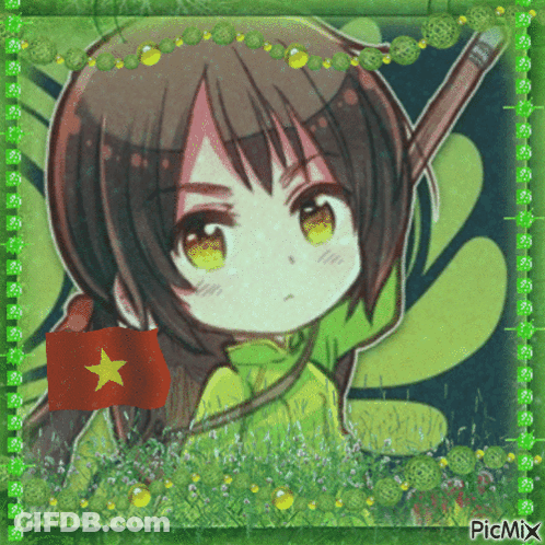 A Picture Of A Girl Holding A Flag With A Star On It GIF