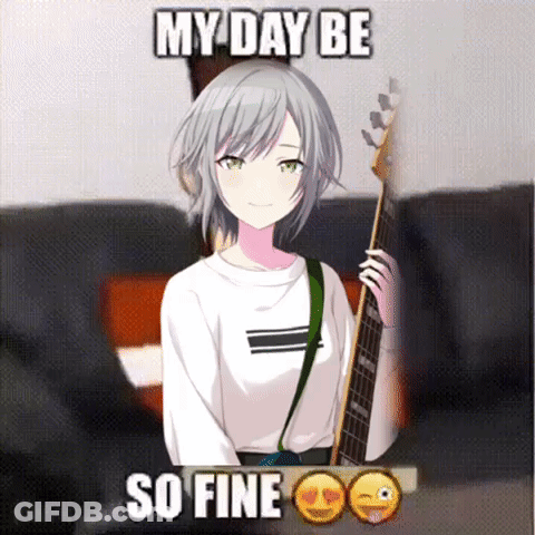 A Picture Of A Girl Holding A Guitar With The Words My Day Be So Fine Below Her GIF