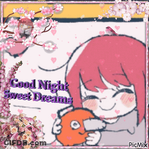 A Picture Of A Girl Holding A Stuffed Animal With The Words Good Night Sweet Dreams GIF