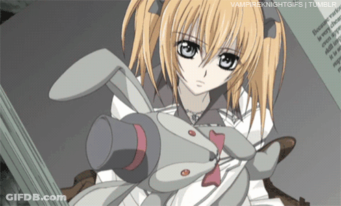A Picture Of A Girl Holding A Stuffed Animal With The Words Vampireknightgifs Written Below It GIF
