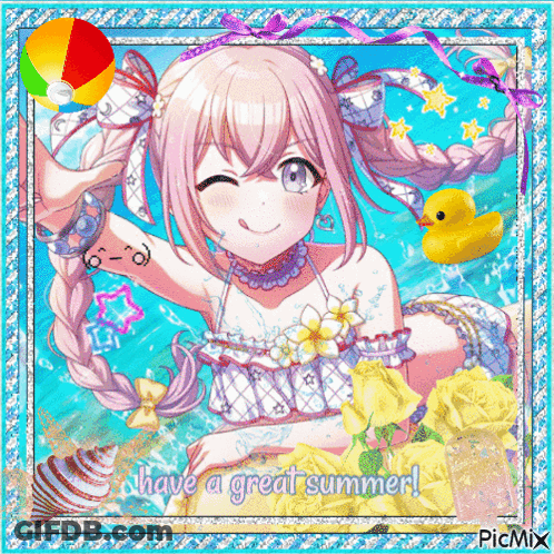A Picture Of A Girl In A Bikini With The Words " Have A Great Summer " On The Bottom GIF