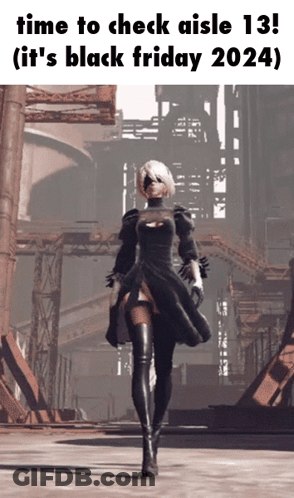 A Picture Of A Girl In A Black Dress With The Caption Time To Check Aisle 13 GIF
