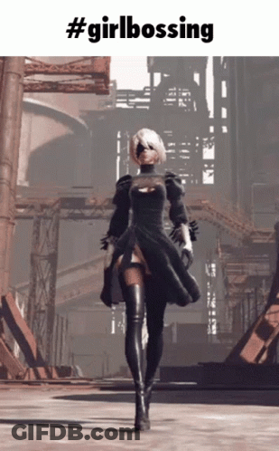 A Picture Of A Girl In A Black Dress With The Words #Girlbossing GIF