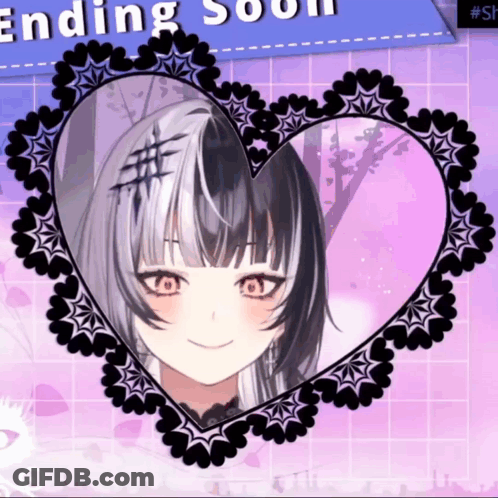 A Picture Of A Girl In A Heart Shaped Frame With The Words Ending Soon Above Her GIF