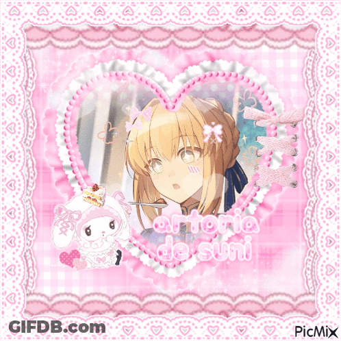 A Picture Of A Girl In A Heart With The Name Artoria De Suni GIF