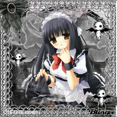 A Picture Of A Girl In A Maid Outfit With The Word Blingee On The Bottom Right GIF