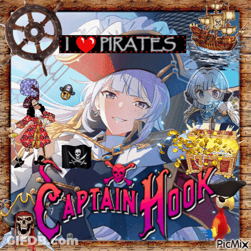 A Picture Of A Girl In A Pirate Outfit And The Words Captain Hook GIF