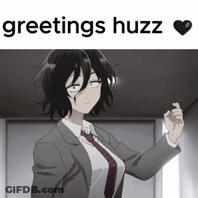 A Picture Of A Girl In A Suit And Tie With The Words Greetings Huzz GIF