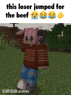 A Picture Of A Girl In A Sweater With A Caption That Says This Loser Jumped For The Beef GIF