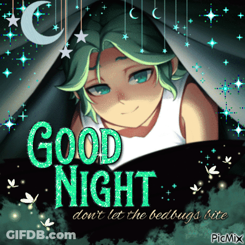 A Picture Of A Girl Laying Under A Blanket With The Words Good Night Don T Let The Bedbugs Bite GIF