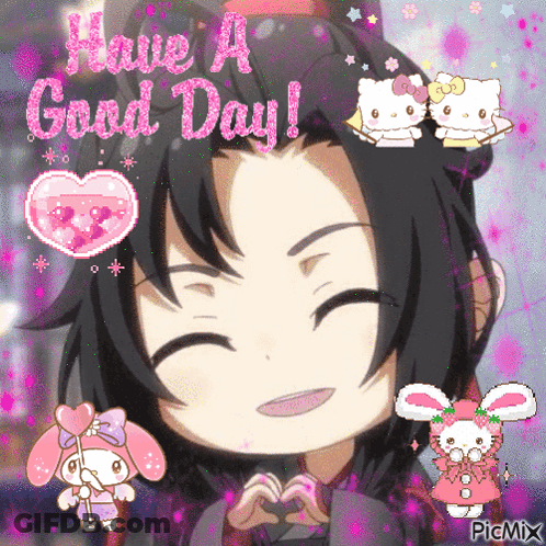 A Picture Of A Girl Making A Heart With Her Hands And The Words " Have A Good Day " GIF