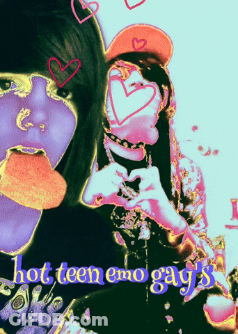 A Picture Of A Girl Making A Heart With Her Hands And The Words Hot Teen Emo Gay 'S On The Bottom GIF