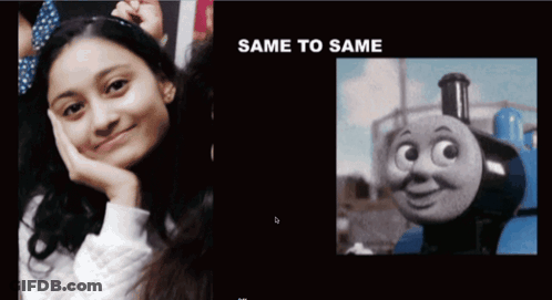 A Picture Of A Girl Next To A Picture Of Thomas GIF