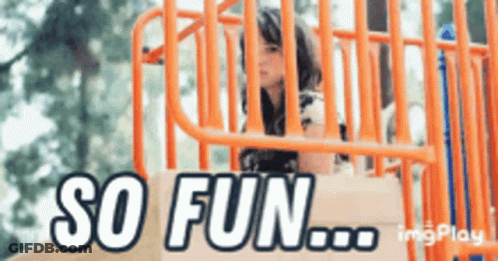 A Picture Of A Girl On A Slide With The Words So Fun GIF