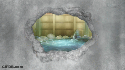 A Picture Of A Girl 'S Face Is Behind A Hole In The Wall GIF