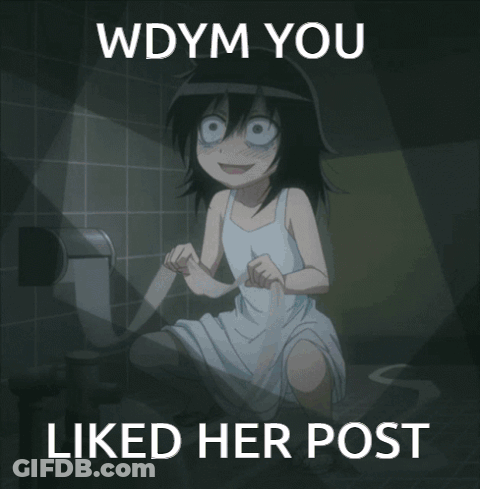 A Picture Of A Girl Sitting On A Toilet With The Words Wdym You Liked Her Post Below Her GIF
