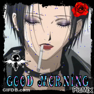 Girl Smoking Cigarette With Good Morning Text GIF