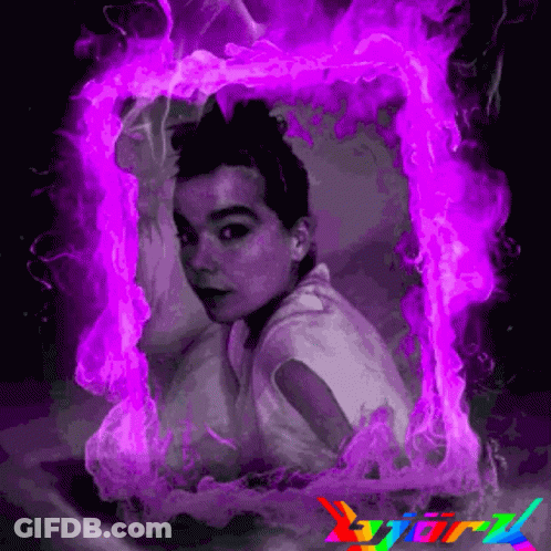 A Picture Of A Girl Surrounded By Purple Flames And The Word Starz On The Bottom GIF