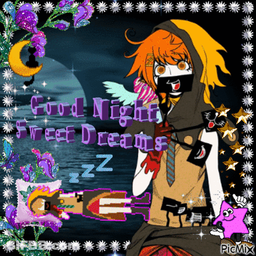 A Picture Of A Girl That Says Good Night Sweet Dreams On It GIF