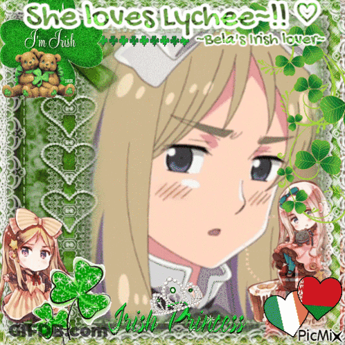 A Picture Of A Girl That Says She Loves Lychee On It GIF