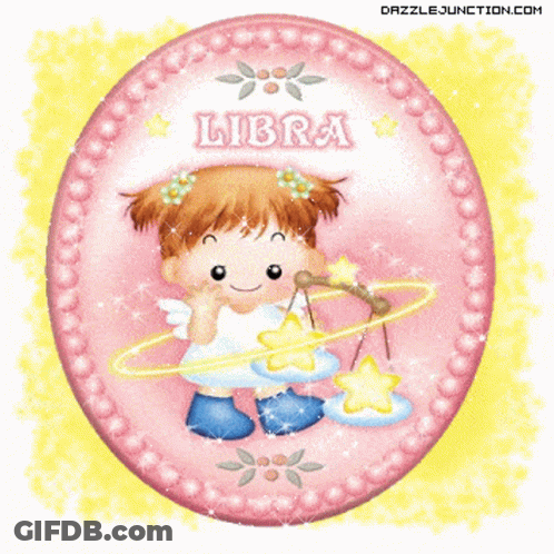 A Picture Of A Girl With A Bow And Arrow And The Word Libra On It GIF