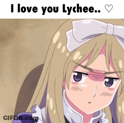 A Picture Of A Girl With A Bow And The Words " I Love You Lychee " GIF