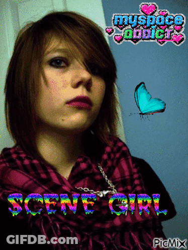 A Picture Of A Girl With A Butterfly And The Words " Scenic Girl " GIF