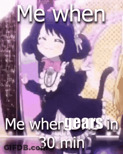 A Picture Of A Girl With A Cat Behind Her That Says " Me When Me Whengears In 30 Min " GIF