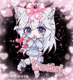 A Picture Of A Girl With A Cat Ear And The Word Cutie On The Bottom GIF