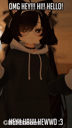 A Picture Of A Girl With A Cat Ear Headband Says Omg Hey Hi Hello Hey !! Hai !! Hewwo 3 GIF