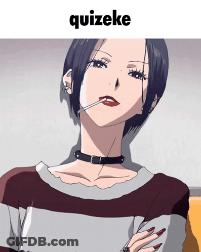 A Picture Of A Girl With A Choker And A Cigarette In Her Mouth With The Word Quizeke Above Her GIF