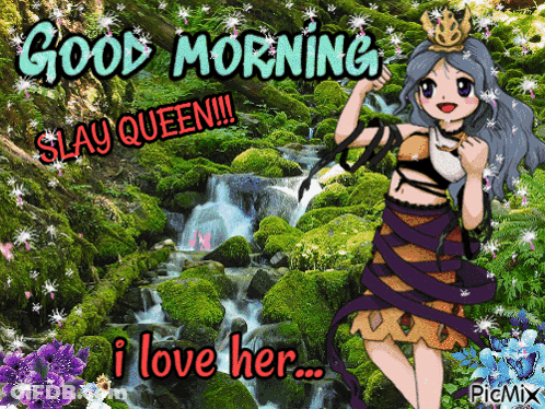 A Picture Of A Girl With A Crown And The Words Good Morning Slay Queen GIF