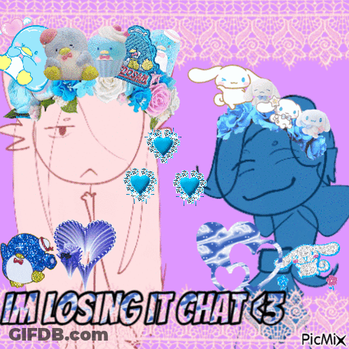 A Picture Of A Girl With A Crown Of Flowers On Her Head And The Words " In Losing It Chat " GIF