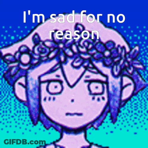 A Picture Of A Girl With A Flower Crown On Her Head With The Words I 'M Sad For No Reason GIF