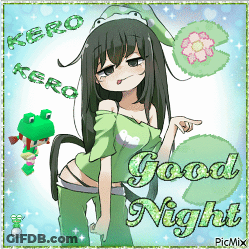 A Picture Of A Girl With A Frog On Her Head And The Words Good Night GIF