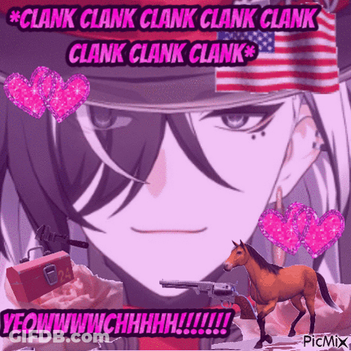 Girl With Gun And Horse Saying Clank Clank Clank Clank GIF