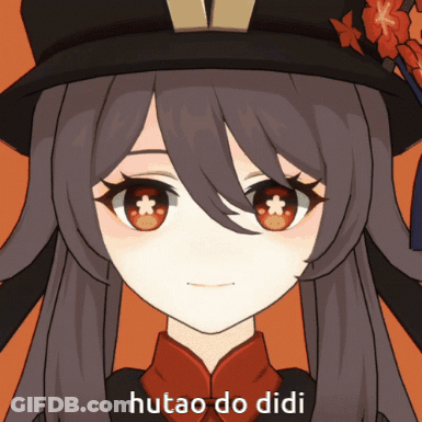 A Picture Of A Girl With A Hat That Says Hutao Do Didi On It GIF