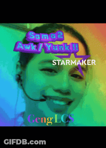 A Picture Of A Girl With A Headset And The Words Sama2 Awk / Yunk !! Starmaker GIF