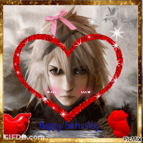 A Picture Of A Girl With A Heart And The Words Happy Saturday On It GIF