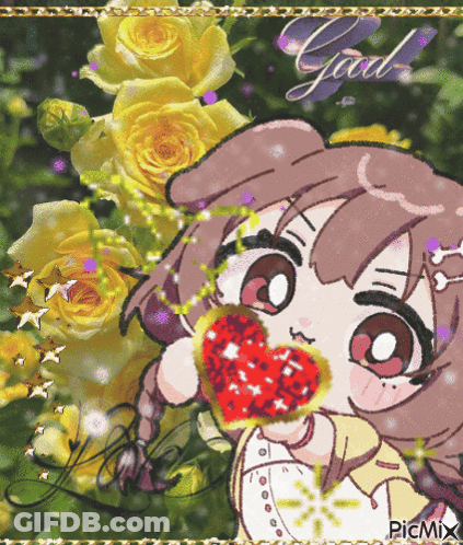 A Picture Of A Girl With A Heart In Her Mouth With The Words Good Written On The Bottom GIF