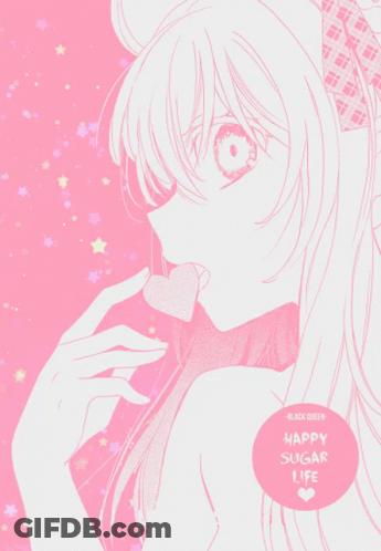 A Picture Of A Girl With A Heart Shaped Lollipop And The Words Happy Sugar Life GIF