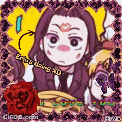 A Picture Of A Girl With A Kiss On Her Forehead And The Words Erin 'S Doing Xd GIF