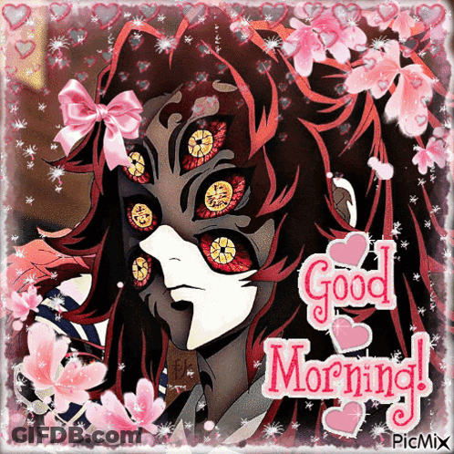 A Picture Of A Girl With A Mask And The Words Good Morning GIF