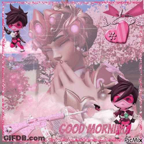 A Picture Of A Girl With A Mask And The Words Good Morning On The Bottom GIF