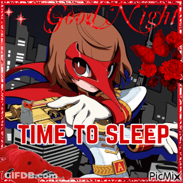 A Picture Of A Girl With A Mask And The Words " Time To Sleep " GIF