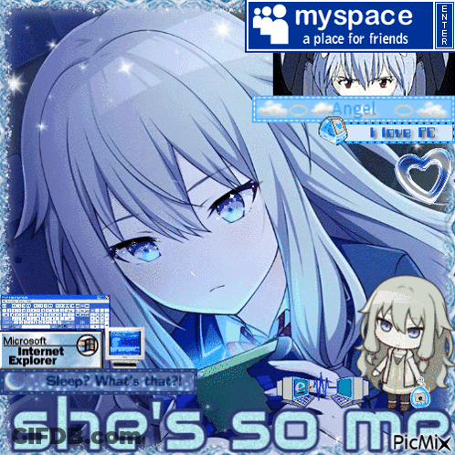 A Picture Of A Girl With A Myspace Sign Behind Her GIF