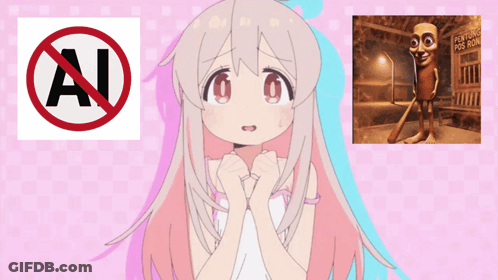 A Picture Of A Girl With A No Ai Sign Next To Her GIF