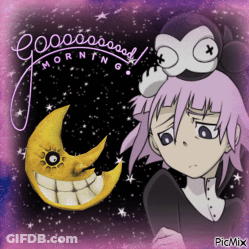 A Picture Of A Girl With A Penguin On Her Head And The Words Good Morning On It GIF