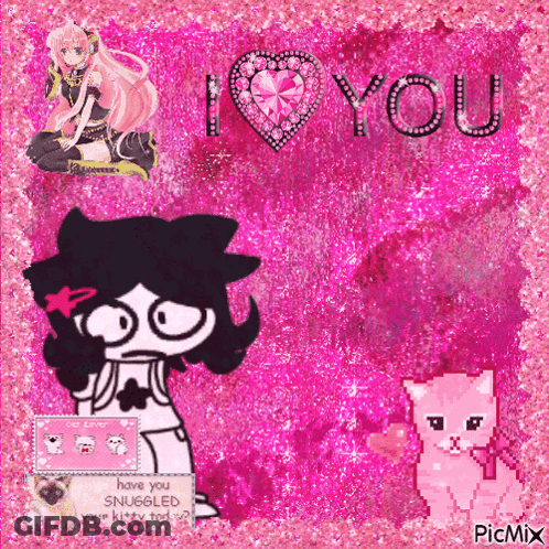 A Picture Of A Girl With A Pink Heart And The Words I Love You GIF